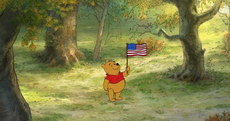 Winnie the Pooh Holding Flag