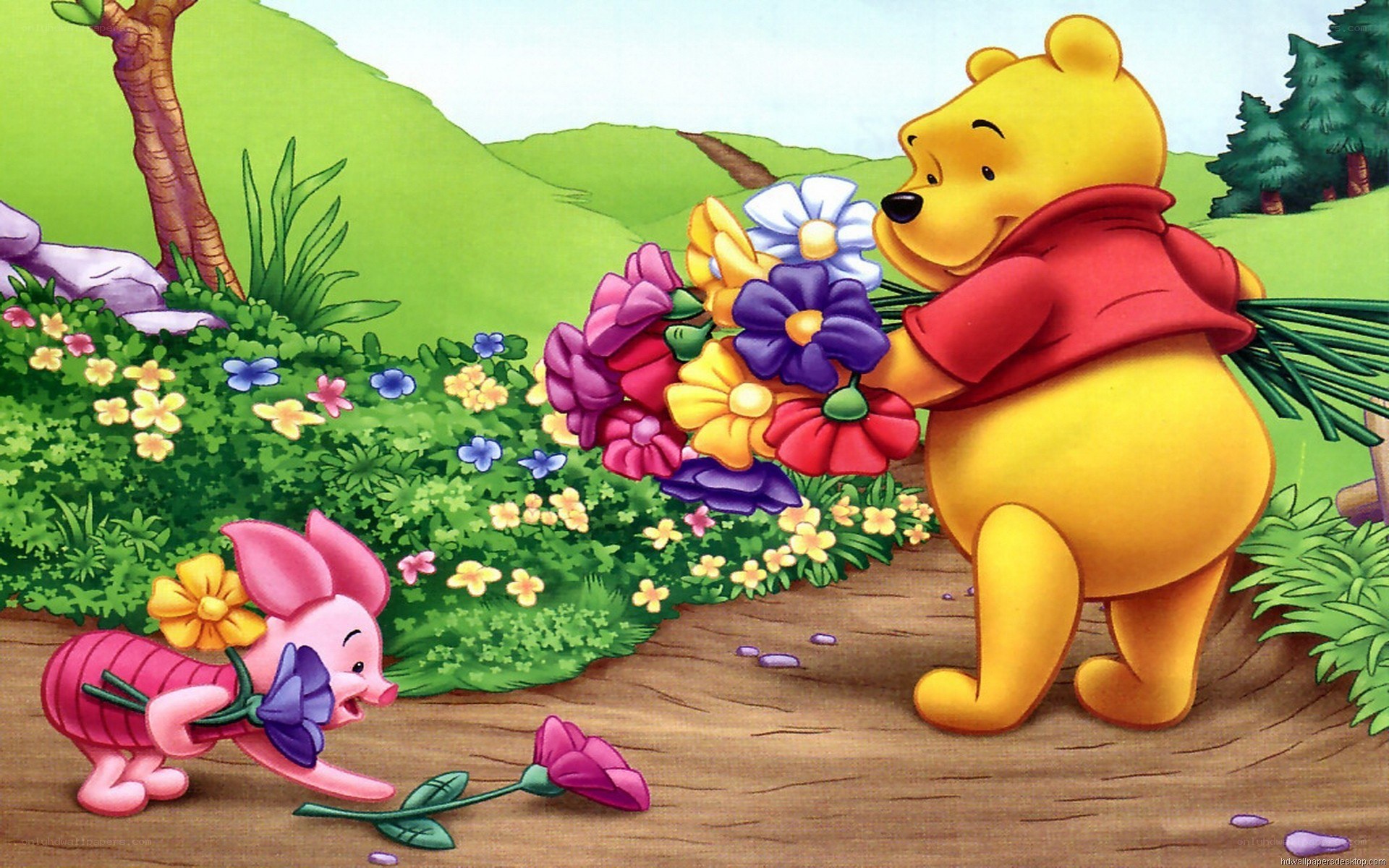 Winnie the Pooh with flowers