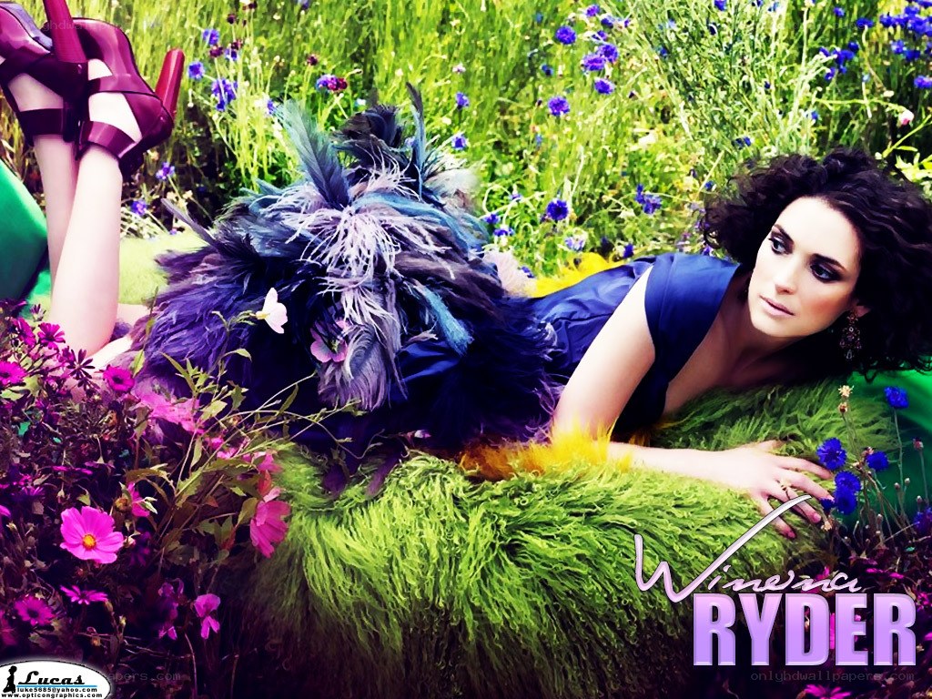 Winona Ryder in a floral field