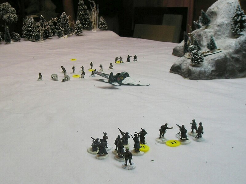 Winter battle scene with miniatures