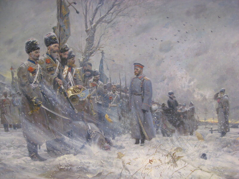 Winter battle scene with soldiers