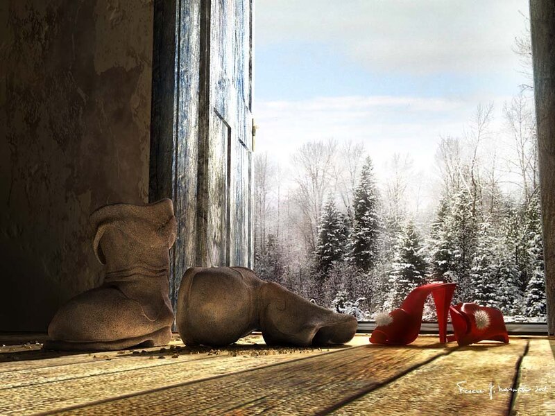 Winter boots by a window
