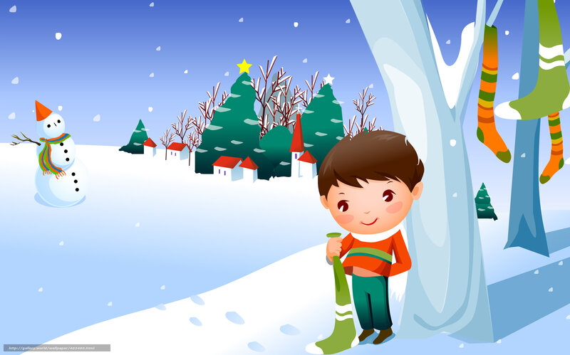 Winter boy with snowman