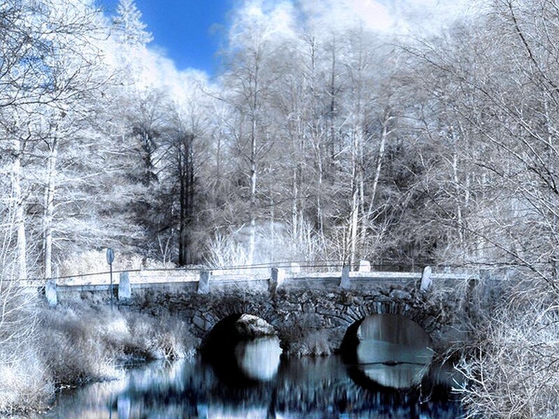 Winter bridge over river