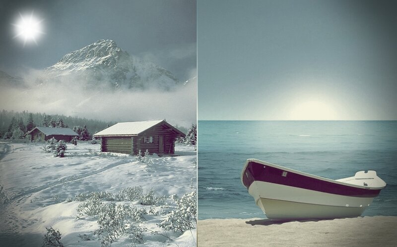 Winter Cabin and Beach Boat