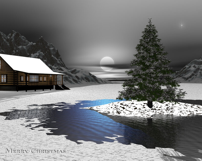Winter cabin by the lake