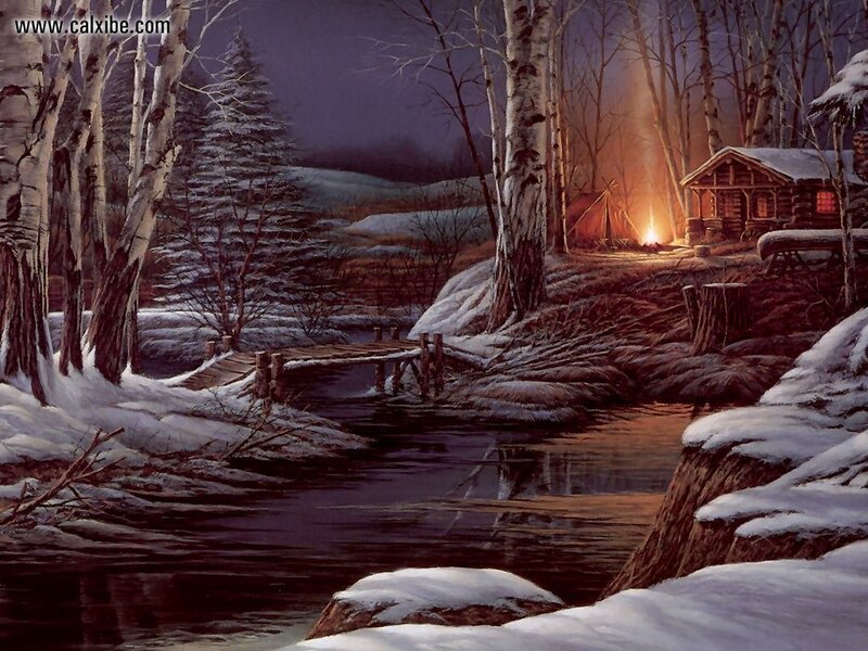 Winter Cabin by the River