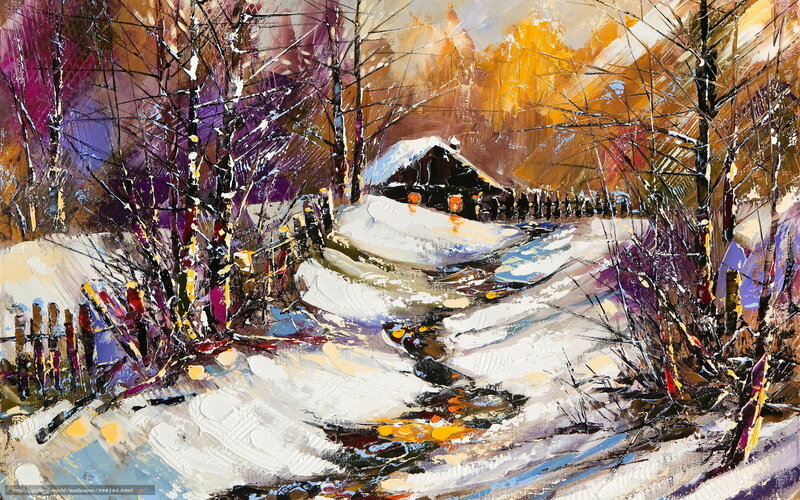 Winter Cabin in Snowy Forest