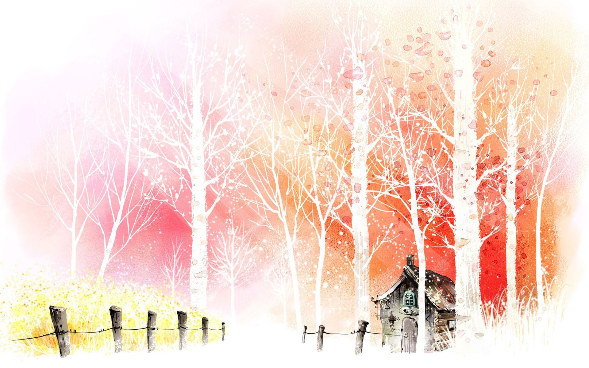 Winter cabin in snowy forest