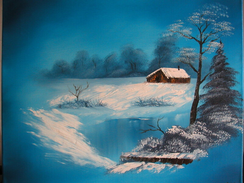 Winter cabin landscape