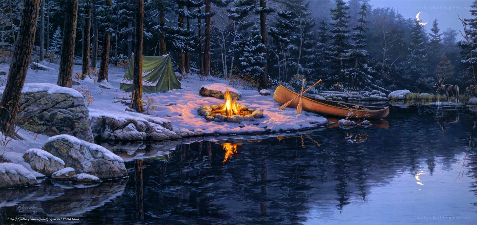 Winter camp by the lake