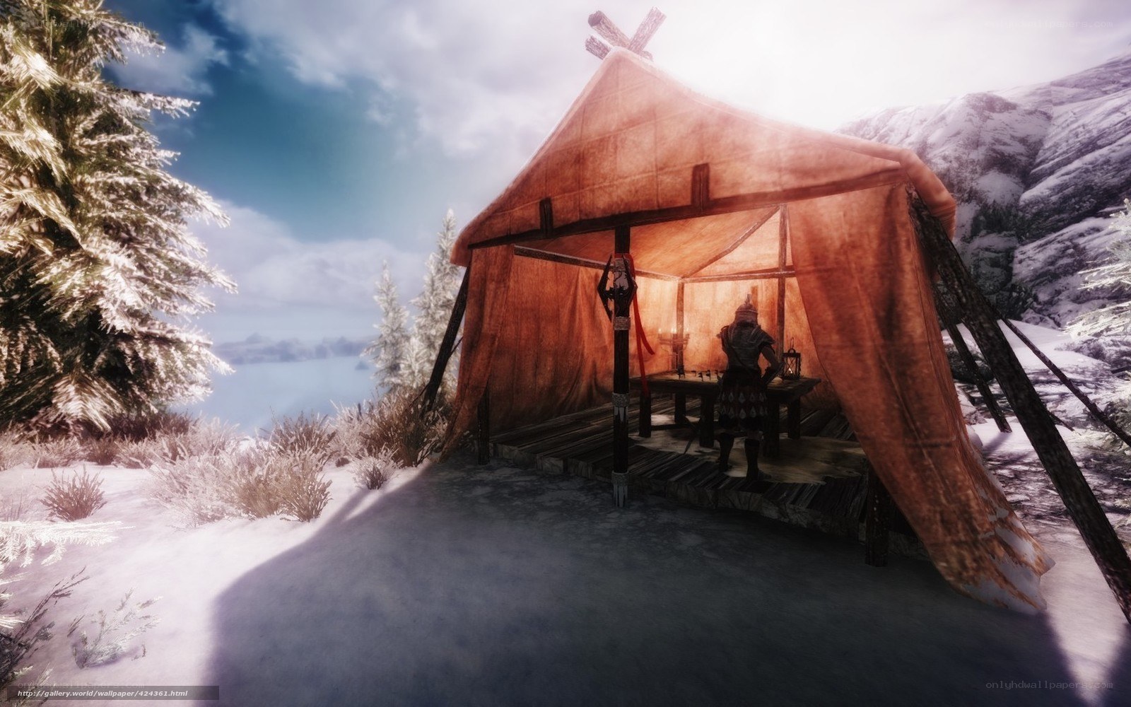 Winter camp in snowy mountains