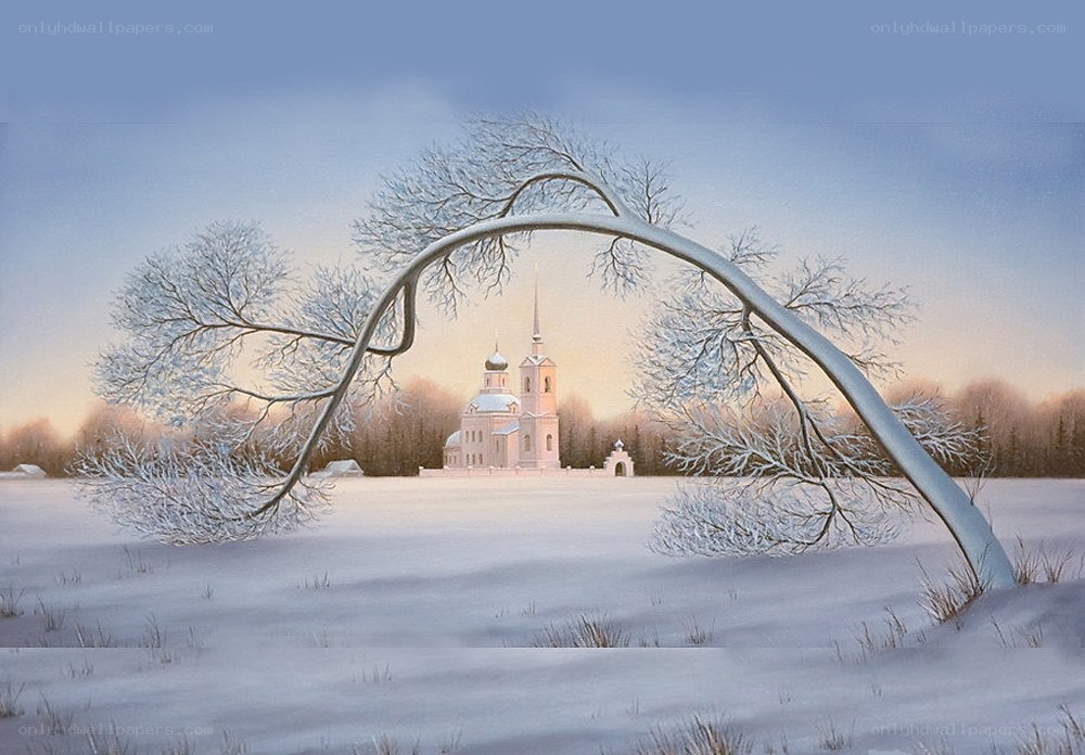 Winter church landscape