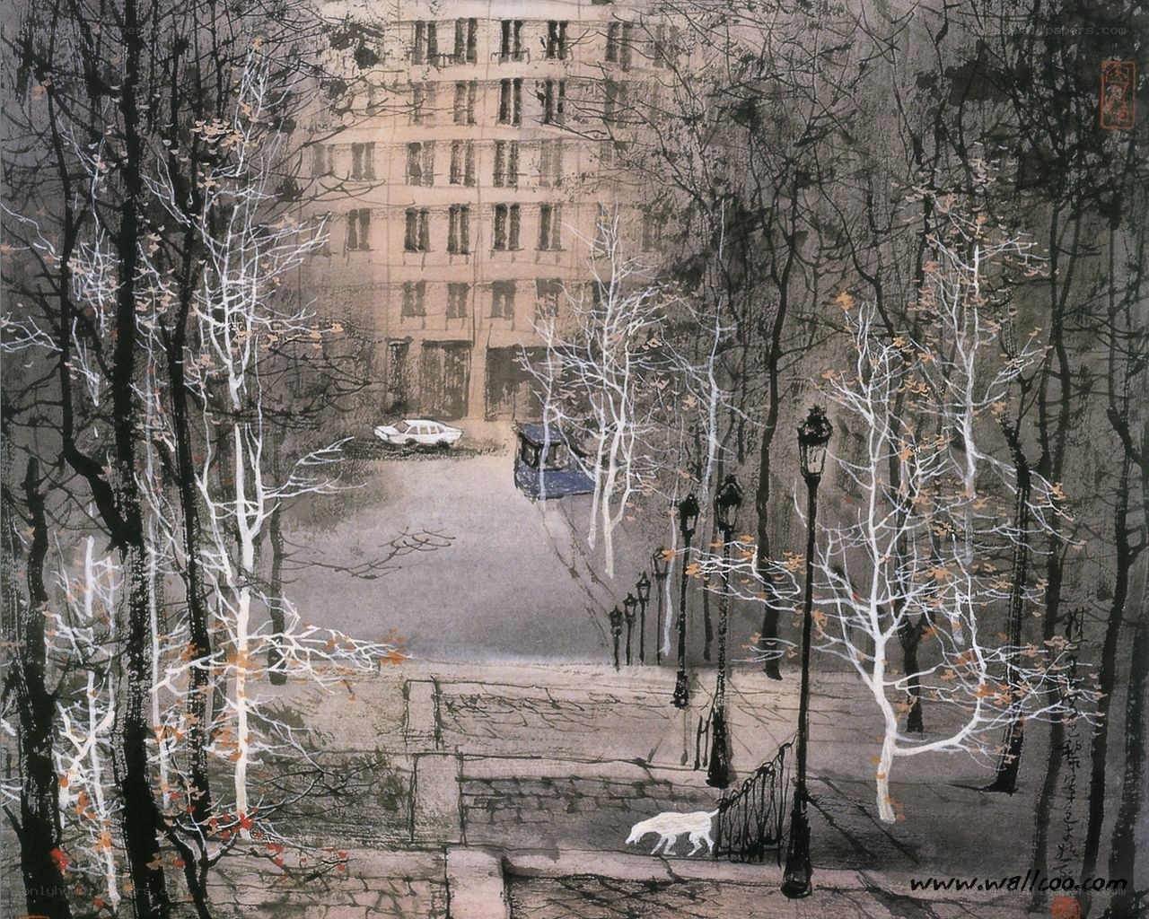 Winter City Street Scene