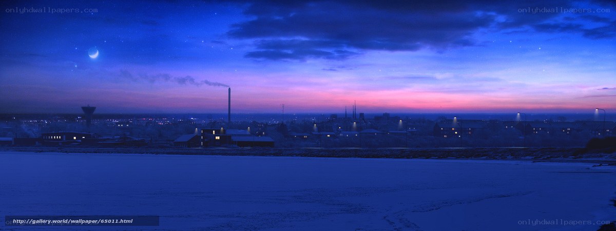 Winter cityscape at dusk