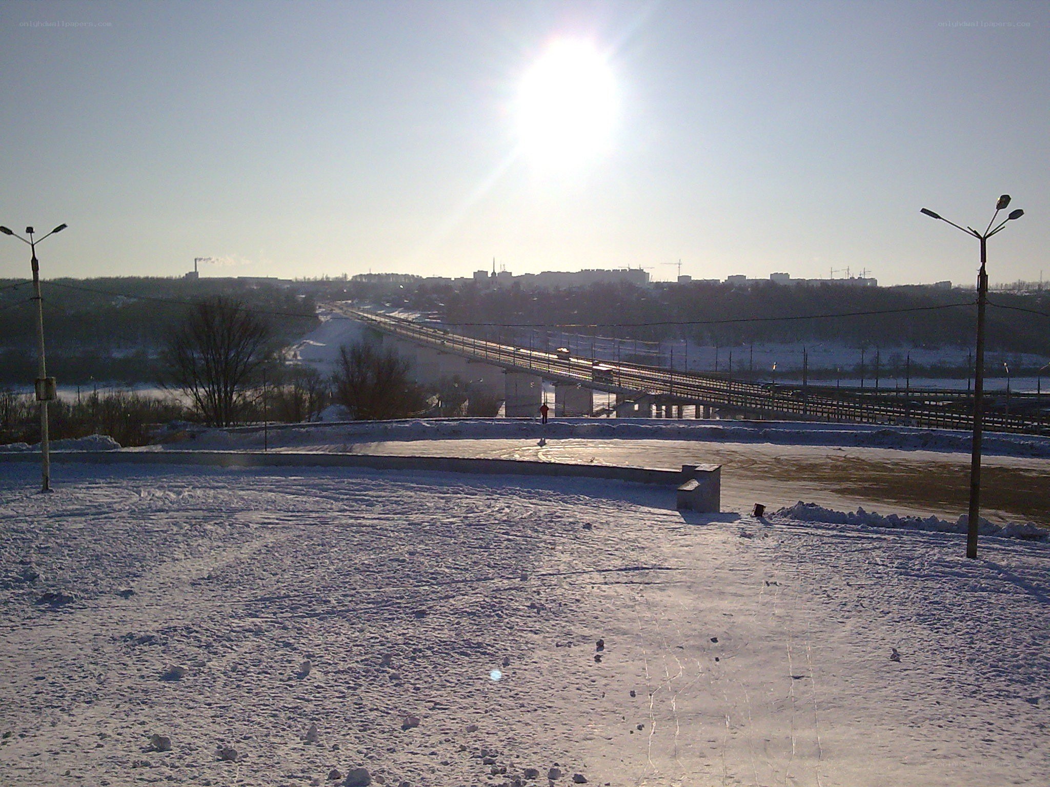 Winter cityscape with bridge