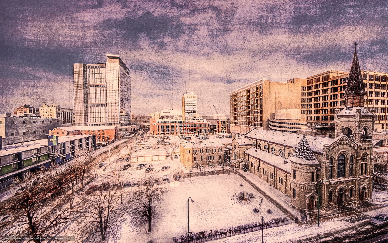 Winter cityscape with church