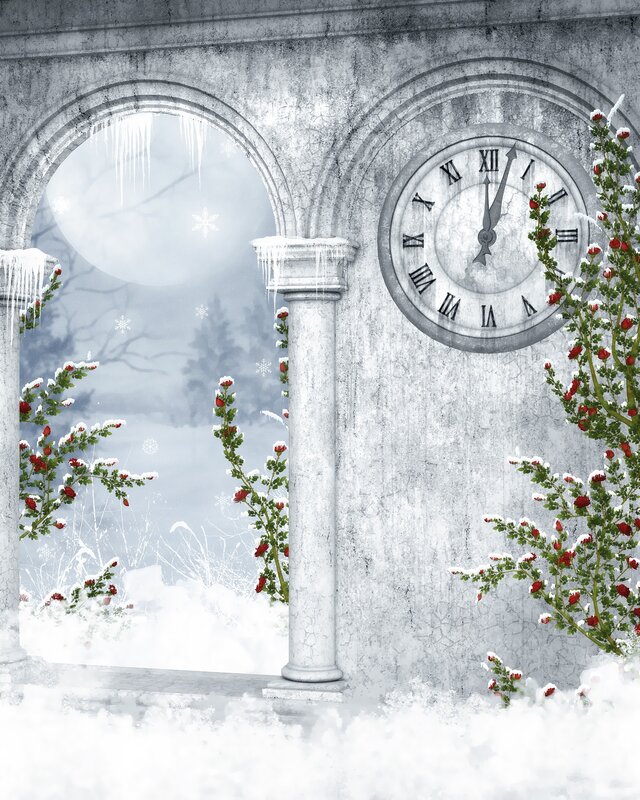 Winter clock tower scene