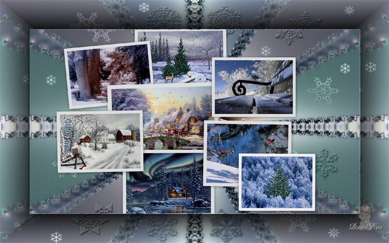 Winter collage of snowy scenes
