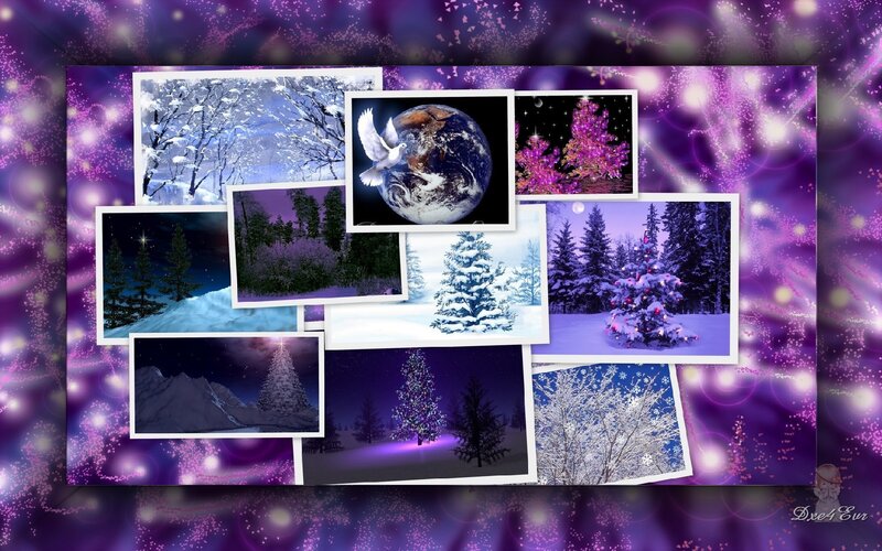 Winter collage with Earth and Christmas scenes