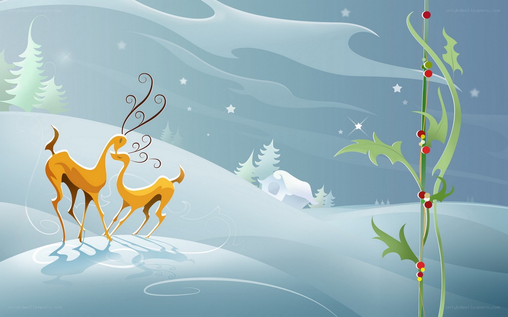 Winter deer in snowy landscape
