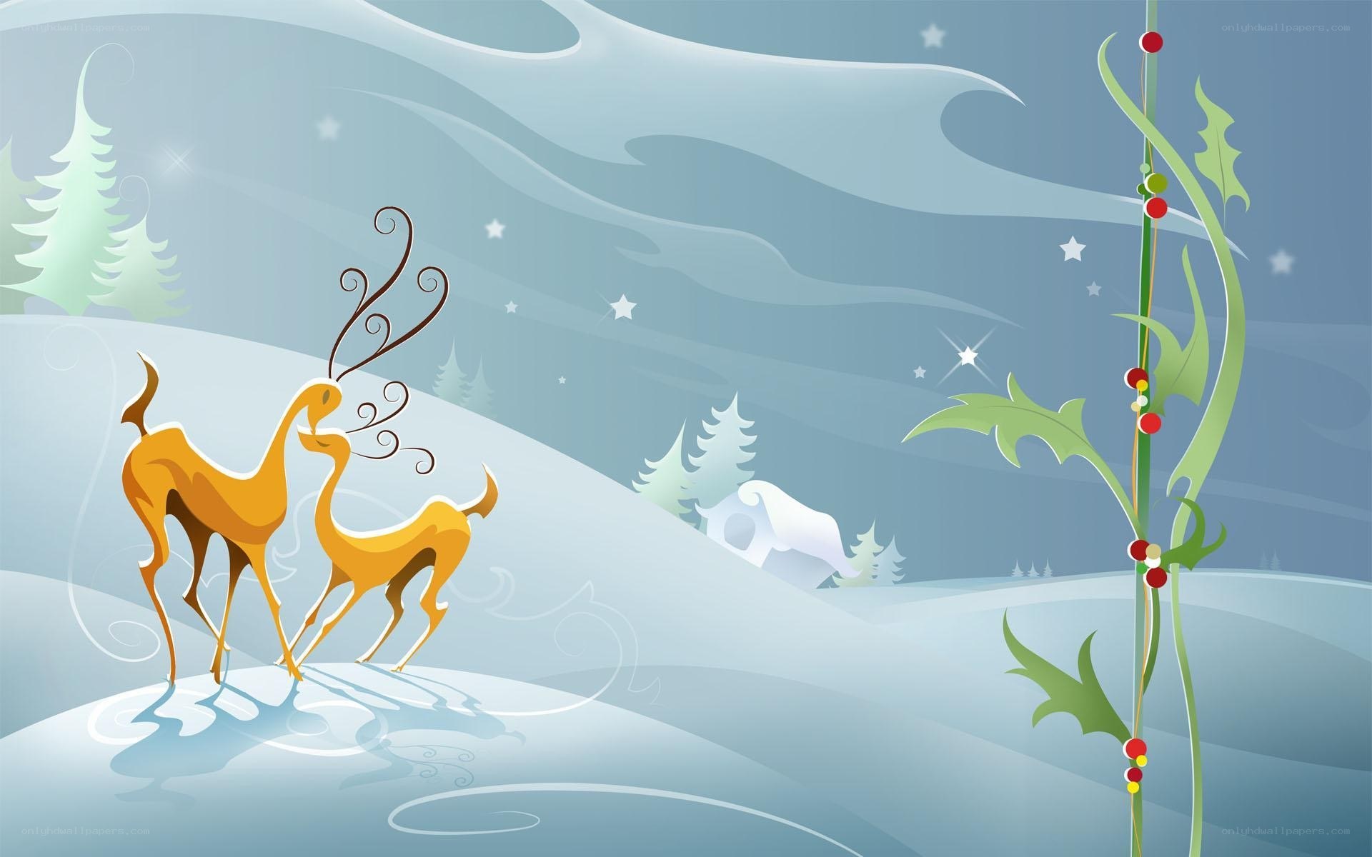Winter deer in snowy landscape