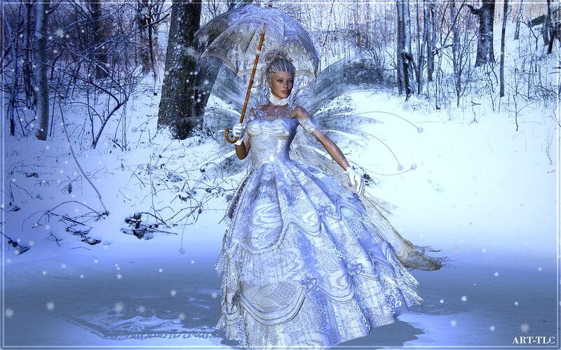 Winter fairy in snowy forest