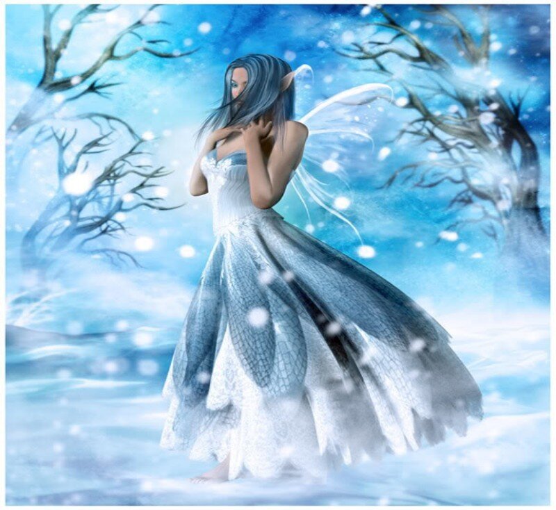 winter fairy in snowy forest