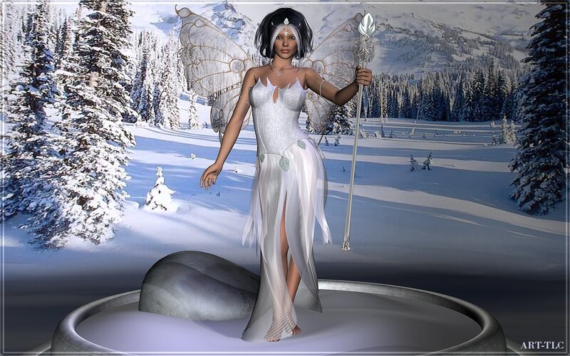Winter fairy in snowy landscape