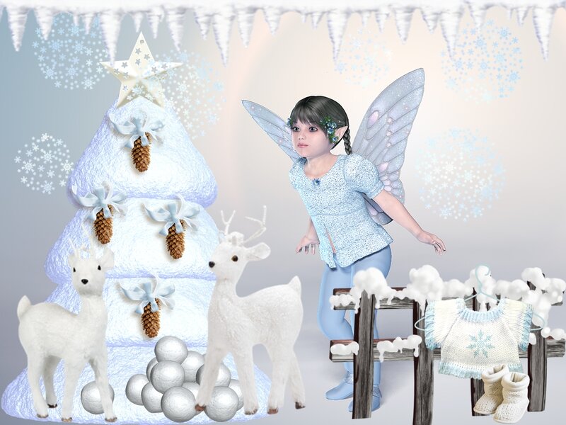 Winter Fairy with Deer — White
