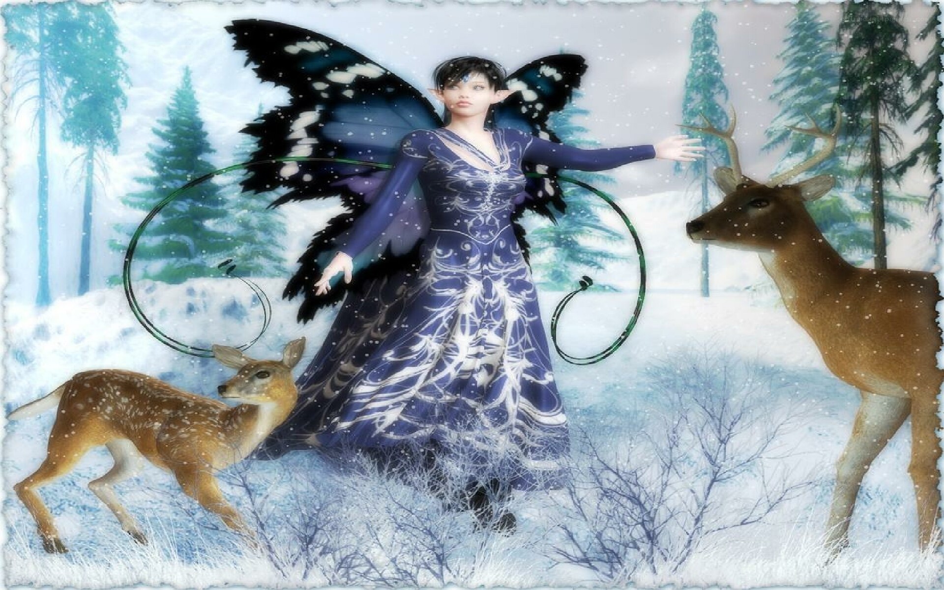 winter fairy with deer