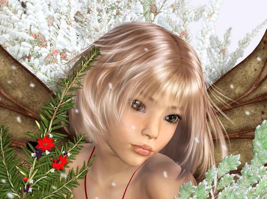 winter fairy with pine branches