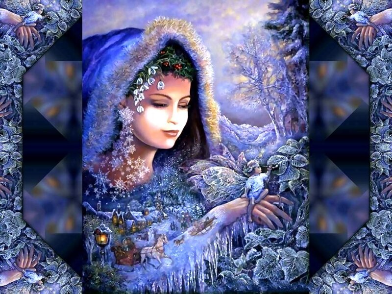 Winter fairy with village scene