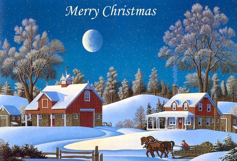 Winter farm Christmas scene