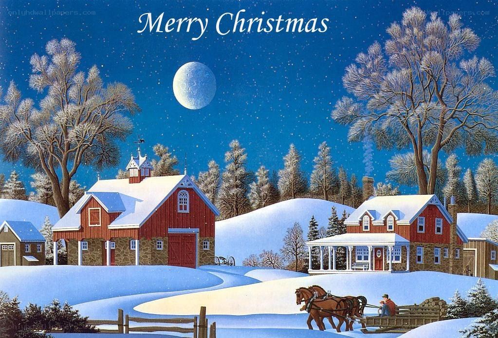 Winter farm Christmas scene