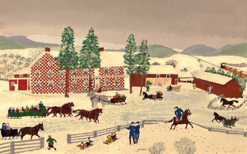 Winter Farm Scene — Red