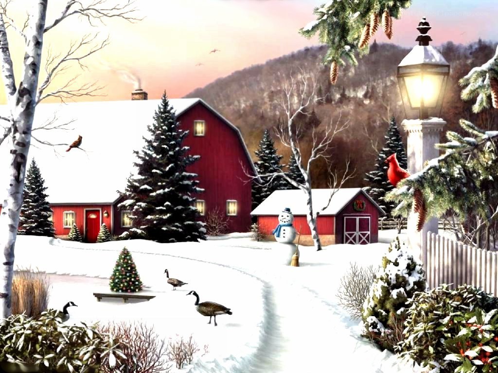 Winter farm scene with snow