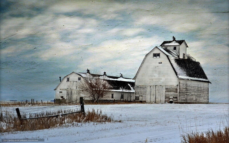 Winter farm with barns