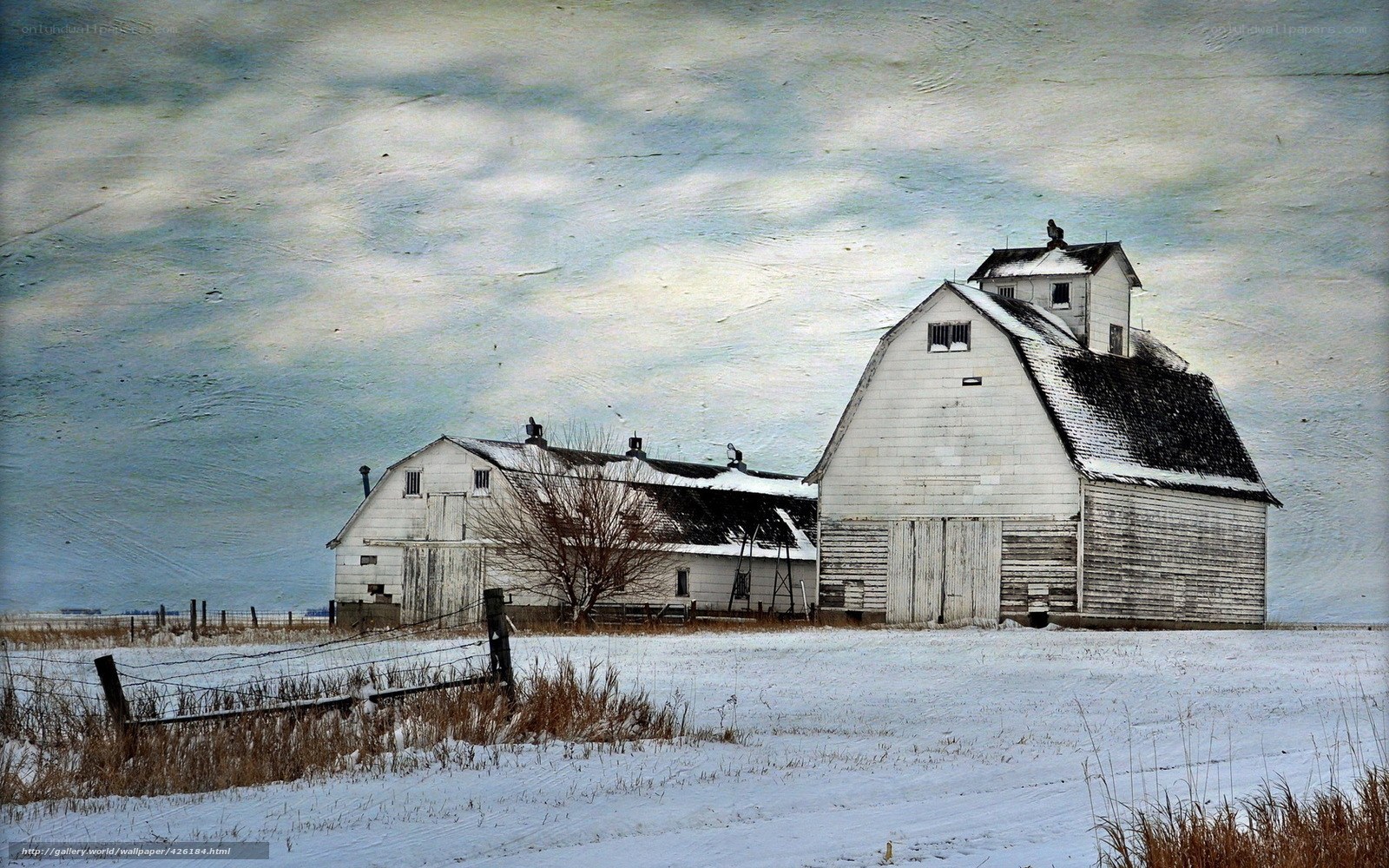 Winter farm with barns