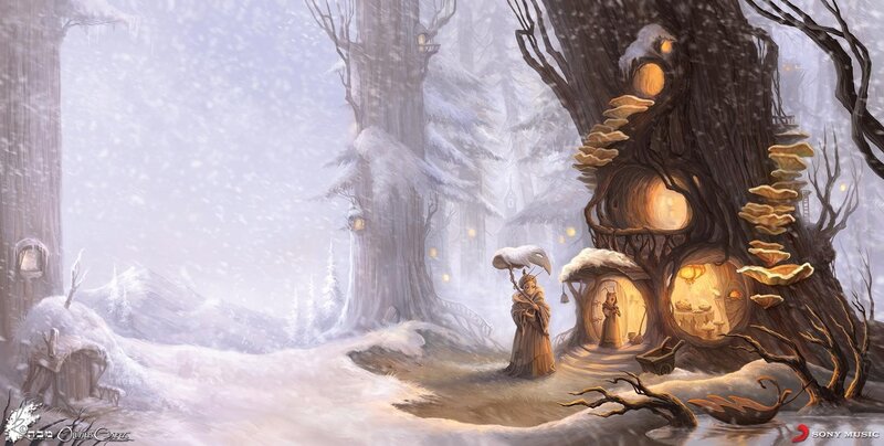 Winter forest treehouse