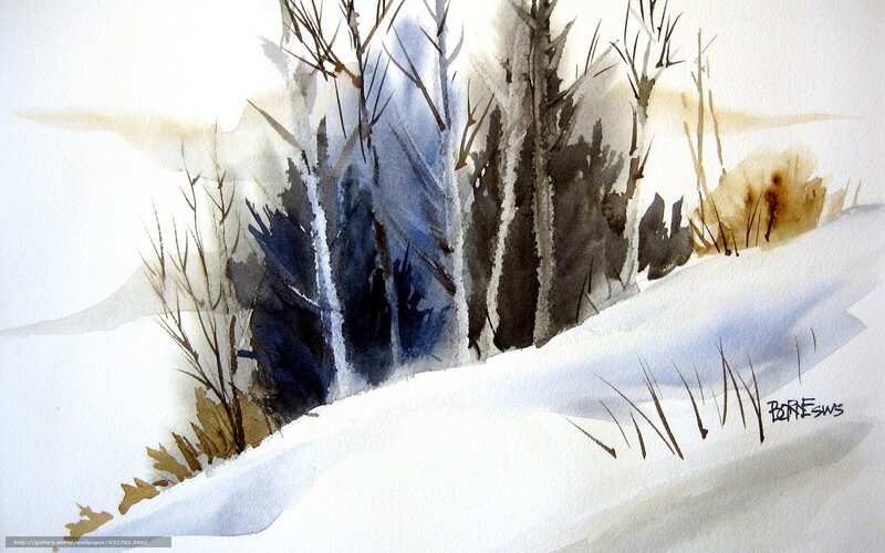 Winter forest watercolor
