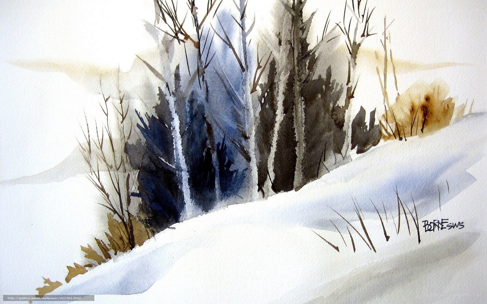 Winter forest watercolor