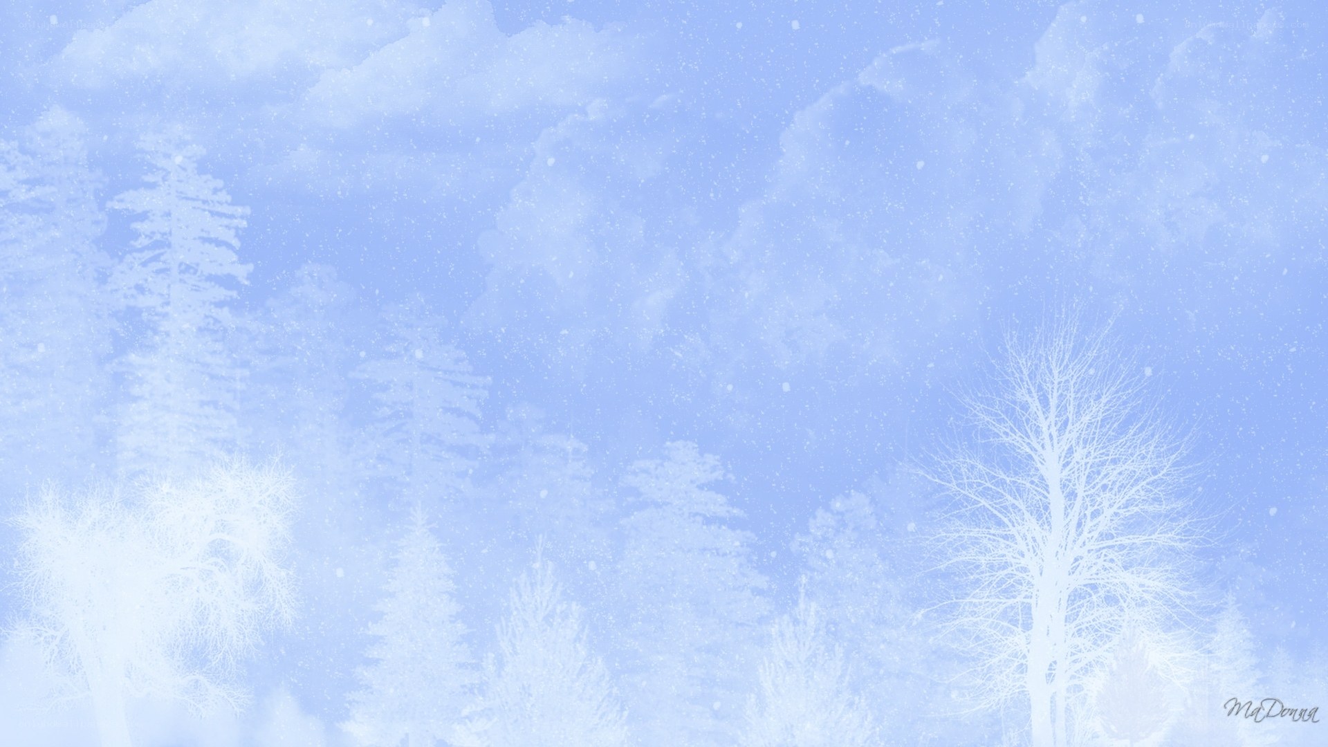 Winter forest with snowfall