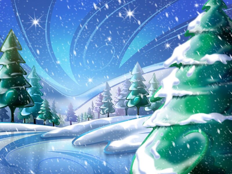Winter forest with snowfall