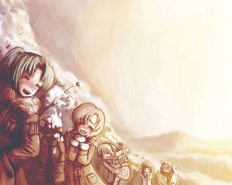 Winter friends in snow