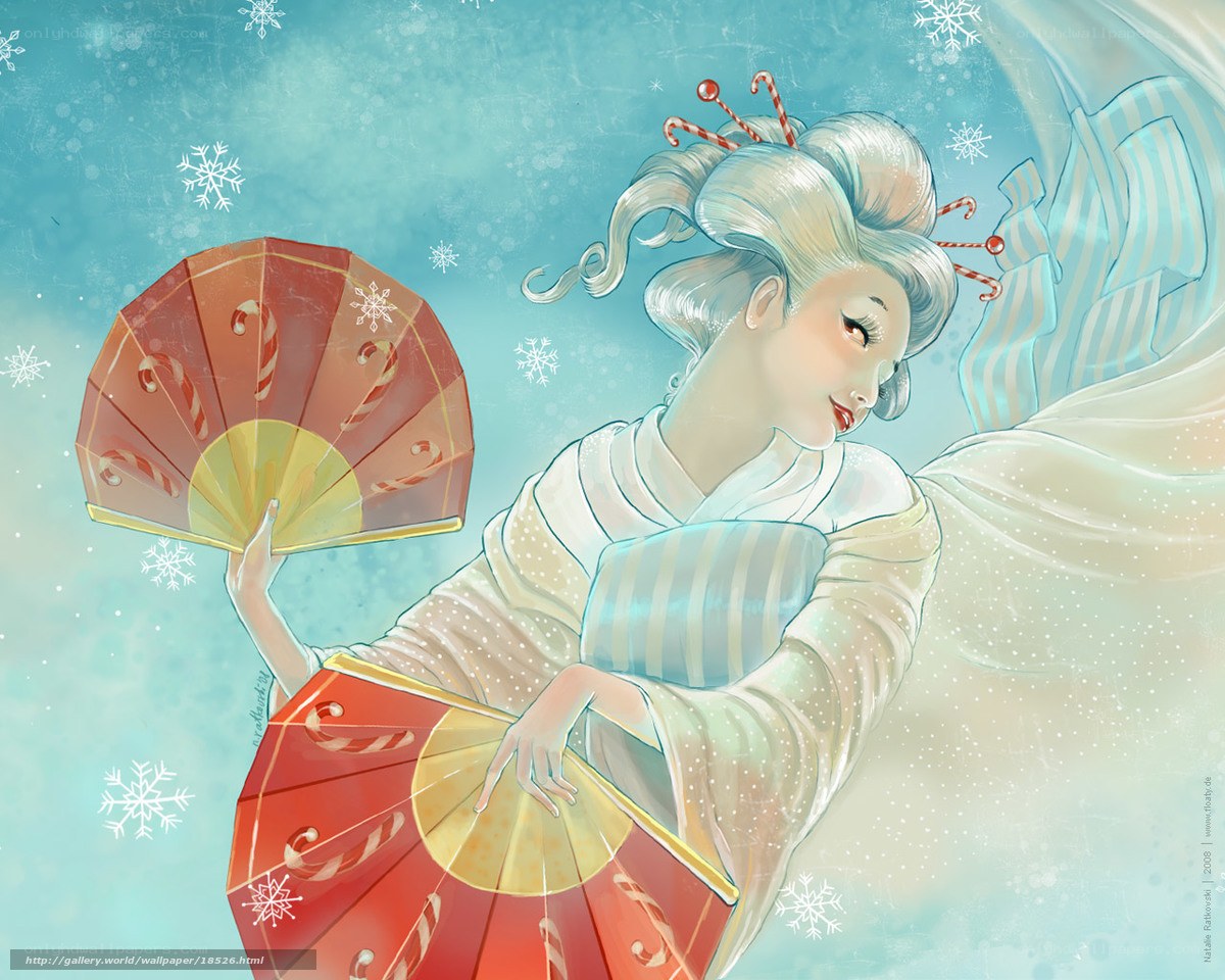winter geisha with fans