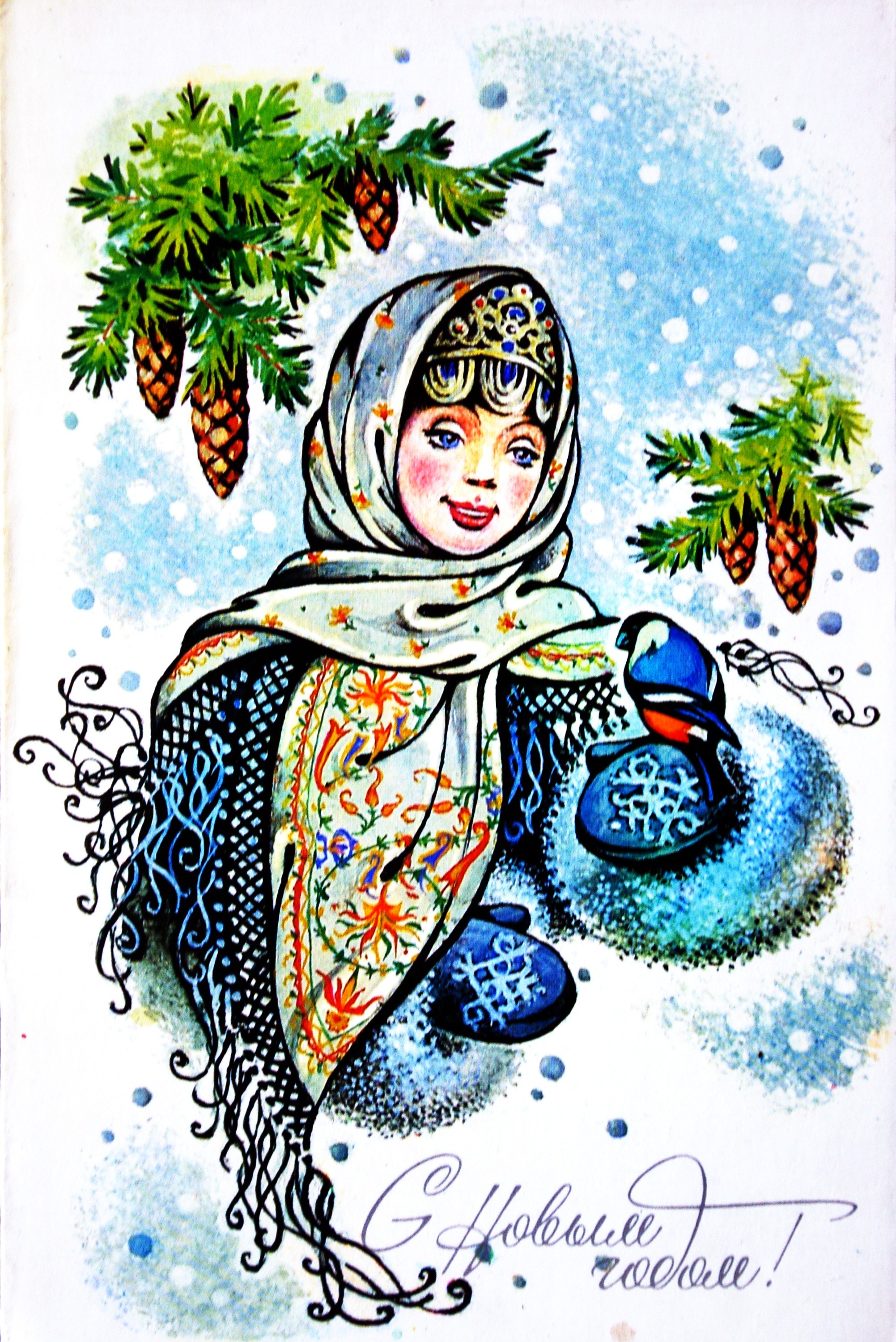 Winter girl with bird