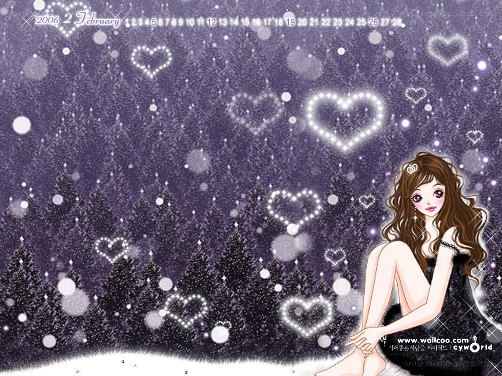 Winter girl with hearts