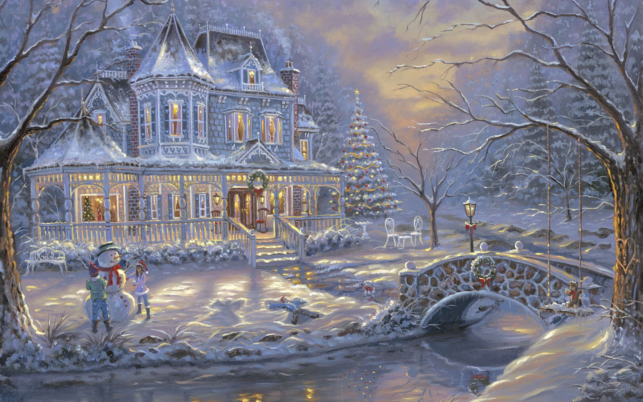 Winter holiday house scene