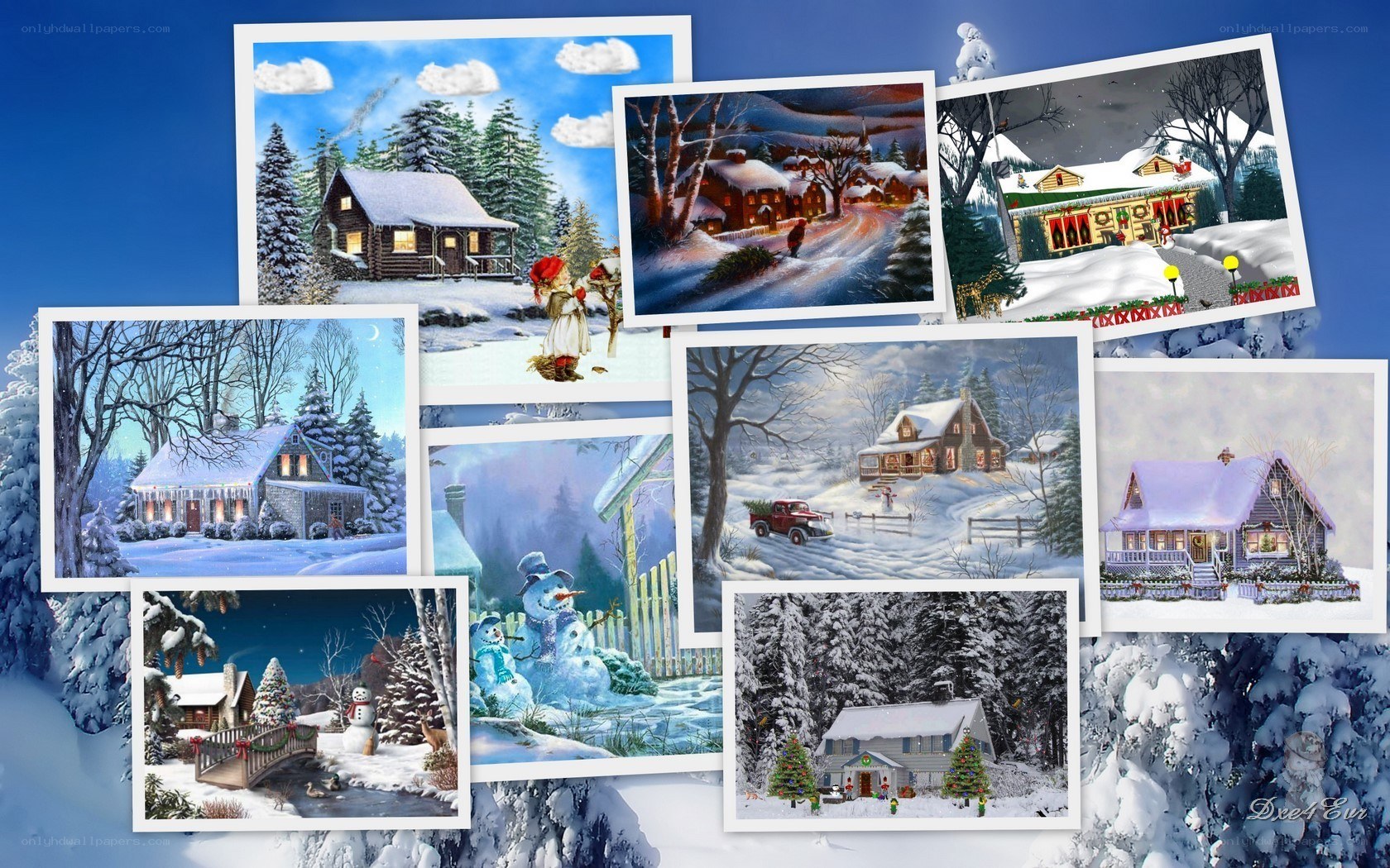 Winter holiday postcards collage